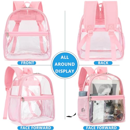 Fammart Clear Backpack Stadium Approved 12x6x12 - Kids & Small Adult Transparent Backpack for School, Work, Sports, Concerts - Clear Bag - color: Pink