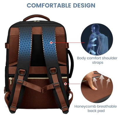 LOVEVOOK Travel Backpack For Women,40L Carry On Backpack Flight Approved,TSA Personal Item Travel Bag Fits 17 Inch Laptop,Business Weekender Overnight Daypack with Toiletry Bag and Cubes - color: Brown and White and Black, size: 17.3 Inch-40L-4Pcs
