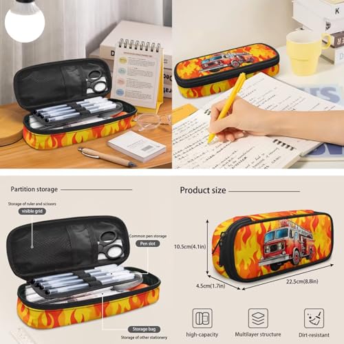 Talayituse Fire Truck Print School Bag Backpack Elementary School Bookbag for Boys Teens with Lunch Box Pencil Case 6 In 1 Set Middle High Schoolbag Book Back Packs for Kids - color: Fire Truck