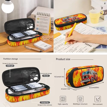 Talayituse Fire Truck Print School Bag Backpack Elementary School Bookbag for Boys Teens with Lunch Box Pencil Case 6 In 1 Set Middle High Schoolbag Book Back Packs for Kids - color: Fire Truck