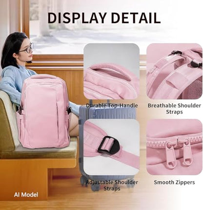 Travel Backpack for Women Men Carry on Backpack, Airline Approved Large Travel Bag Flight Approved Personal item, 15.6 Inch Laptop Backpack Casual Daypack for Weekender Business Hiking-PINK - color: Pink
