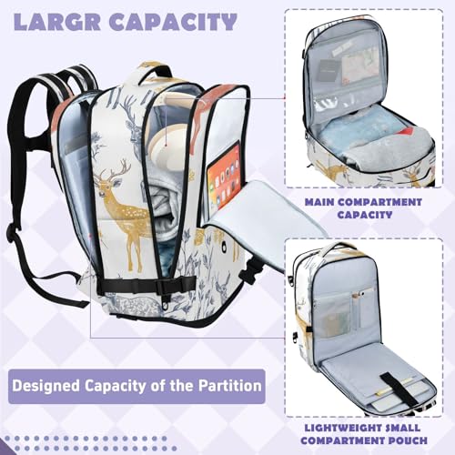 GuoChe Travel Backpack Water Resistant 20L Capacity with Independent Shoe Compartment for Travel Deer & Floral on Cream - color: Color 1