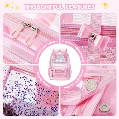 Clear Backpack for Girls,Transparent Backpack See Through Backpacks Stadium Event,Heavy Duty Clear Bookbag for School Pink - color: Baby Pink