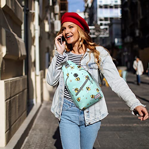 ZOMAKE Sling Bag,Small Crossbody Sling Backpack,Water Resistant Shoulder Daypack for Travel,Anti Thief Chest Bag for Hiking(Bee Blue) - color: Bee Blue