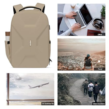 MOSISO 15.6-16 inch 35L Laptop Backpack with USB Charging Port for Women Men, Waterproof Hardshell Travel Business Computer Bag, Anti-Theft Daypack with Luggage Strap, Camel - color: Camel