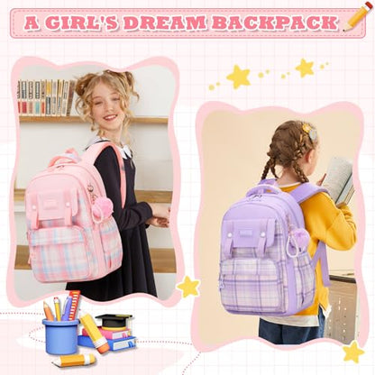 MUSEVOS Girls Backpack, Ideal School Backpack for Girls from Elementary to Teen Years, Kawaii Bookbag Cute Large Capacity - color: Pink