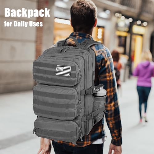 Military Tactical Backpack 50L Large Day Backpack for Men Molle Army 3 Days Assault Pack Bug Out Bag Water Resistant and Heavy Duty Hiking Treeking Rucksack - Grey - color: Grey, size: 50L