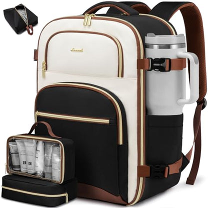LOVEVOOK Travel Backpack for Women, 40L Airline Approved Carry On Backpack Luggage with 3 Packing Cubes, TSA Personal Item Travel Bag, Waterproof Weekender Backpack Fits 17.3" Laptop - color: Black - Beige White - Chestnut Brown, size: Large-40L-4Pcs