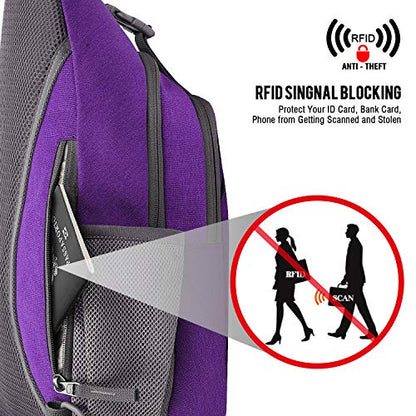 G4Free Sling Bag for Men and Women, RFID Blocking Crossbody Bag, Lightweight Sling Backpack for Travel, Hiking, Walking and Daily Use - color: Purple/Gray