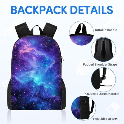 3PCS Galaxy Print Backpack for Boys Girls Teens, School Backpack with Lunch Box Pencil Case for Elementary Middle High Students, 17 Inch Lightweight Bookpack 3 in 1 Set Back to Shool Gifts for Kids - color: Galaxy