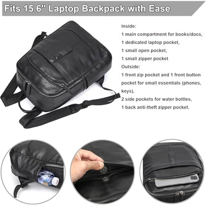 Genuine Leather Backpack for Men & Women - 15.6 Inch Laptop Backpack, Durable Business Commute Bag with Multi-Pockets for Travel & Office - color: Y80&15y Black