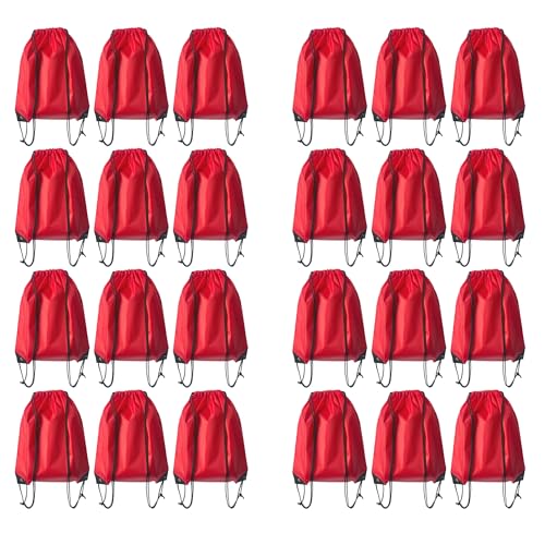 Drawstring Backpack Bulk 24Pcs Draw String Backpack Bags DIY Gym Sports Traveling Yoga Cinch Bag Sackpack Drawstring(red) - color: Red