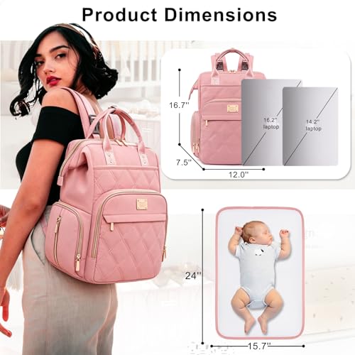 Weitars Diaper Bag Backpack Travel Diaper Backpack, Large Baby Diaper Bag with Changing Pad Baby Bag for Boys Girls, Insulated Pockets, Waterproof Baby Backpack for Mom & Maternity (Pink) - color: Pink