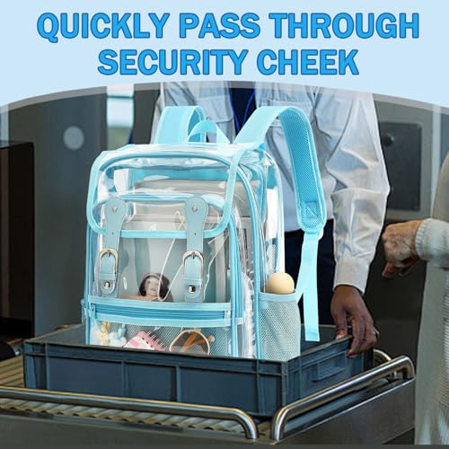 Heavy Duty Clear Backpack Stadium Approved Transparent Backpacks for School College Festival Work Travel (Sky Blue) - color: Sky Blue