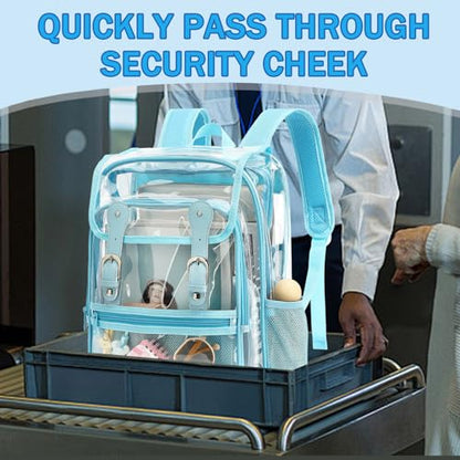 Heavy Duty Clear Backpack Stadium Approved Transparent Backpacks for School College Festival Work Travel (Sky Blue) - color: Sky Blue