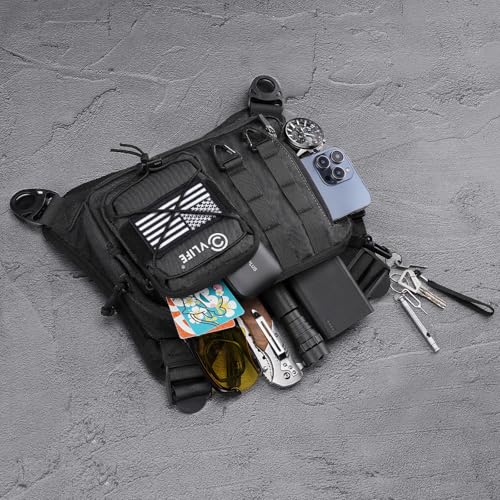 CVLIFE Outdoor Chest Bag for Men, Tactical Chest Pack, Adjustable Running Vest Bag, Lightweight Anti-theft EDC Rig for Hiking - color: Black