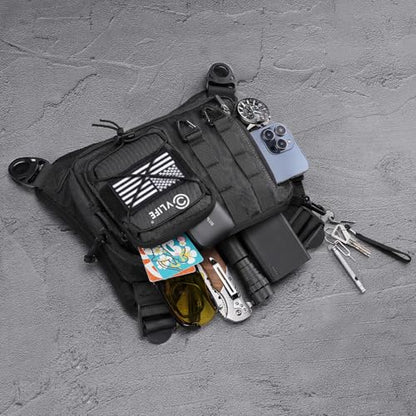 CVLIFE Outdoor Chest Bag for Men, Tactical Chest Pack, Adjustable Running Vest Bag, Lightweight Anti-theft EDC Rig for Hiking - color: Black