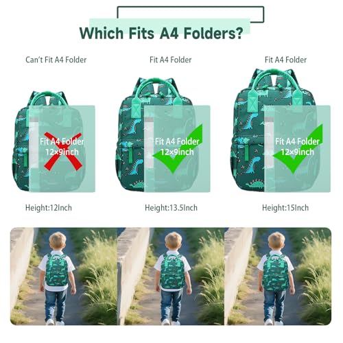Cute Preschool Backpack Toddler School Book Bag for Girls Boys Kids Kindergarten Nursery Travel Bag with Chest Strap(13.5inch, Green Dinosaur) - color: Green Dinosaur, size: 13.5inch