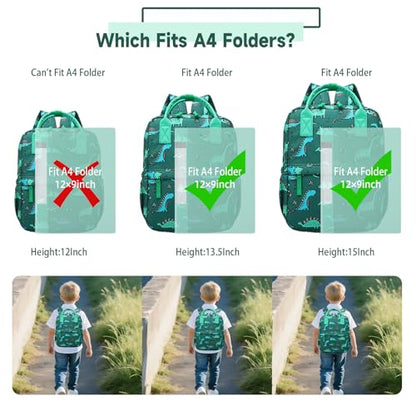Cute Preschool Backpack Toddler School Book Bag for Girls Boys Kids Kindergarten Nursery Travel Bag with Chest Strap(13.5inch, Green Dinosaur) - color: Green Dinosaur, size: 13.5inch