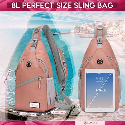 ZOMAKE Sling Bag,Small Crossbody Sling Backpack,Water Resistant Shoulder Daypack for Travel,Anti Thief Chest Bag for Hiking(Pink(New)) - color: Pink(new)