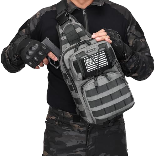 Tactical Sling Backpack Bag Pack for Men Military One Strap Shoulder Backpack Crossbody Bag With Holster 10 Liters - color: Grey Gray