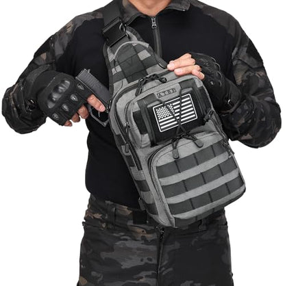 Tactical Sling Backpack Bag Pack for Men Military One Strap Shoulder Backpack Crossbody Bag With Holster 10 Liters - color: Grey Gray