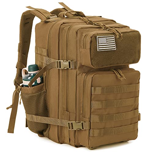 QT&QY 25L/45L Military Tactical Backpack For Men Molle Daypack 3 Day Bug Out Bag Hiking Rucksack With Bottle Holder - color: 45l 1.0 Khaki