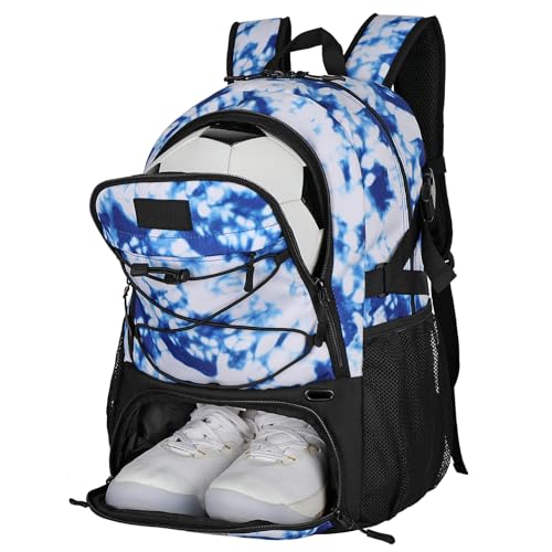 Goloni Soccer Backpack,Basketball Backpack with Ball Compartment & Shoe Compartment,Backpack for Basketball,Soccer - color: Blue Tie Dye