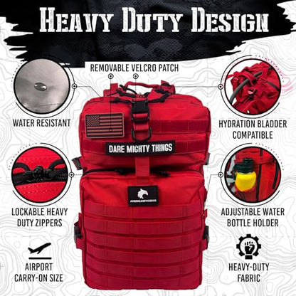 AMERICANPHOENIX 45L Elite Tactical Backpack | 3X Stronger Work & Military Backpack | Water Resistant and Heavy Duty | 3 Day MOLLE Bug Out Bag (Scarlet Sage) - color: Scarlet Sage