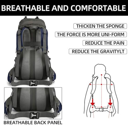 King'sGuard 60L waterproof lightweight hiking backpack with rain cover and shoe compartment outdoor sports travel backpack (Navy blue) - color: Navyblue