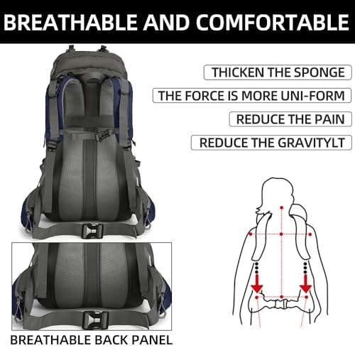 King'sGuard 60L waterproof lightweight hiking backpack with rain cover and shoe compartment outdoor sports travel backpack (Navy blue) - color: Navyblue