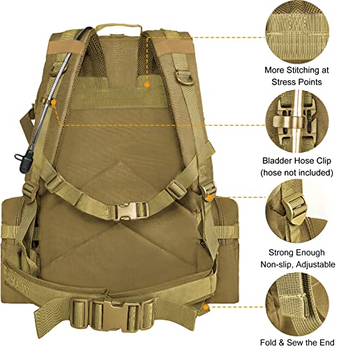 CVLIFE Tactical Backpack Military Army Rucksack 60L Large Assault Pack Detachable Molle Bag - color: Tan