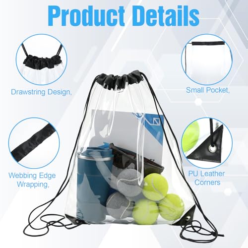 Clear Drawstring Bag 17x13in Transparent Backpack | Clear Bag for Stadium Pvc Men And Women for Baseball Festival Beach Makeup Gym(2, Black)