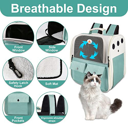 Top tasta Cat Backpack Carrier, Airline Approved, Ventilated Design, Breathable Mesh for Small Cats and Dogs for Hiking and Camping, Carry Up to 15 Pounds (Light Blue) - size: 15.0"L x 11.0"W x 15.0"H - Mesh Blue