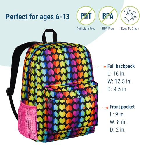 Wildkin 16-inch Kids Backpack – Durable, Padded & Spacious School Bag for Boys & Girls - Rainbow Hearts - color: Rainbow Hearts