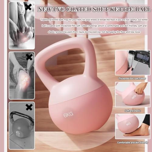 Kettlebell Home Fitness Women Soft Kettlebell Weights, New PVC Soft Rubber Kettle Ball, Does Not Damage The Floor, Practice Hip/body Shaping(Pink-6kg)