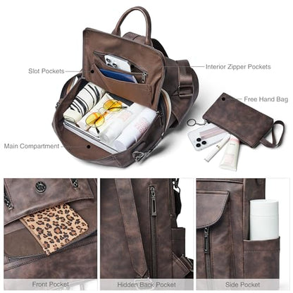 Shrrie Backpack Purse for Women Fashion Leather Backpack Purse Designer Travel Backpack Convertible Shoulder Bag with Wristlet - color: 2-7 Nubuck Coffee