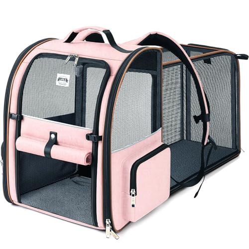 Large Cat Backpack Carrier Expandable Foldable Pet Carrier Backpack for Small Dogs Puppy Medium Cats Fit Up to 18 Lbs for Travel, Hiking,Pink XL Size - color: Pink