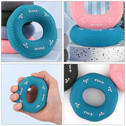 MAGICLULU Hand Grip Strengthener Ring Set with Tire Texture, Silicone Forearm and Finger Workout Trainer, 3 Resistance Levels (30-40-50lb) for Fitness, Stress Relief, and Wrist Exercise