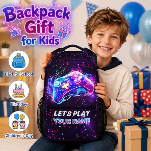 Backpack for Kids Boys Teens, Custom Gamer Schoolbag for Children Kindergarten Elementary Primary Middle College, 17 Inch Personalized Durable Gaming Bookbag for Travel Hiking - color: Game5