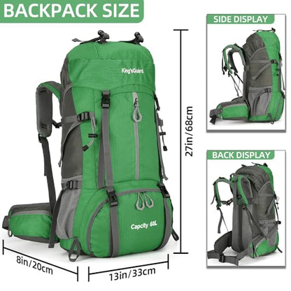 King'sGuard 60L waterproof lightweight hiking backpack with rain cover and shoe compartment outdoor sports travel backpack (Green) - color: Green