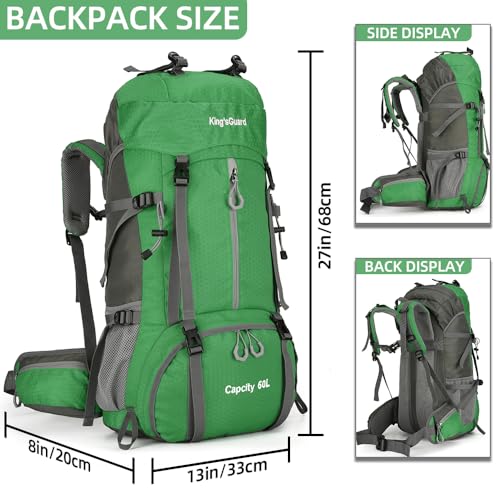 King'sGuard 60L waterproof lightweight hiking backpack with rain cover and shoe compartment outdoor sports travel backpack (Green) - color: Green