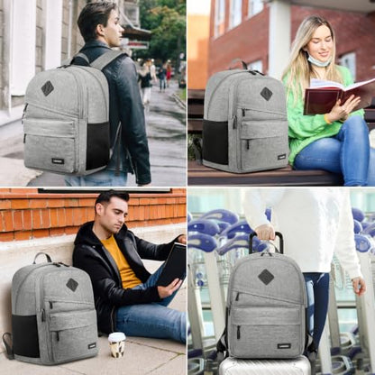School Backpack for Teen Boys and Girls, with 17.3 inch Laptop Sleeve, Large Computer Bag Mochila with 2 Compartments, Ergonomic Straps, Grey - color: Grey, size: 17.3 Inch