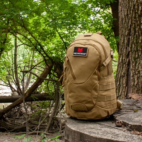 FOX OUTDOOR PRODUCTS Scout MOLLE Day Pack | Compact 20L Tactical Backpack with Hydration Sleeve for EDC, Hiking & Outdoor Use, Coyote - color: Coyote