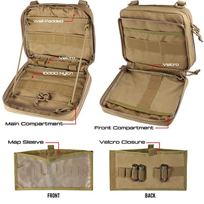 WYNEX Tactical Large Admin Pouch of Double Layer Design, Molle EDC EMT Utility Pouch with Map Sleeve Modular Tool Pouch Large Capacity Flag Patch Included - color: Khaki