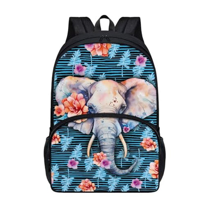 Talayituse Elephant Flower Palm Leaf Print Backpack for Girls Boys Aesthetic Elementary School Bookbag School Bag with Zippe Pocket Lightweight Laptop Rucksack Daypack with Adjustable Straps - color: Elephant Flower Palm Leaf