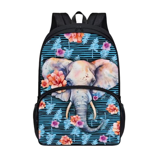 Talayituse Elephant Flower Palm Leaf Print Backpack for Girls Boys Aesthetic Elementary School Bookbag School Bag with Zippe Pocket Lightweight Laptop Rucksack Daypack with Adjustable Straps - color: Elephant Flower Palm Leaf
