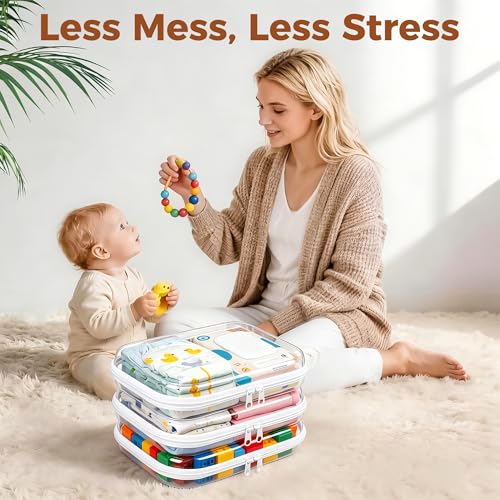 3 Pack Diaper Bag Organizer Pouches, Clear Hard Shell Zipper Cases for Travel, Makeup Bag, Toiletry Bag, Toy Storage Bins, Waterproof Storage Box for Pacifier Snacks Wipes Clothes Baby Essentials - size: 3M