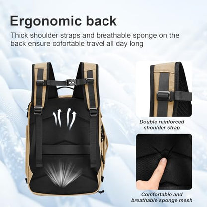 Carry On Travel Backpack with Shoe Compartment Flight Approved Laptop Backpack Expandable Work Business Backpack for Women Men Casual Daypack, Khaki - color: Khaki, style: A