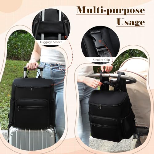 Diaper Bag Backpack, Neoprene Bag Backpack, Large Diaper Backpack with 16 Diaper Bag Organizers, 4 Insulated Pockets, Lighweight Travel Baby Bag with Changing Pad for Mom & Dad, Black - color: Black